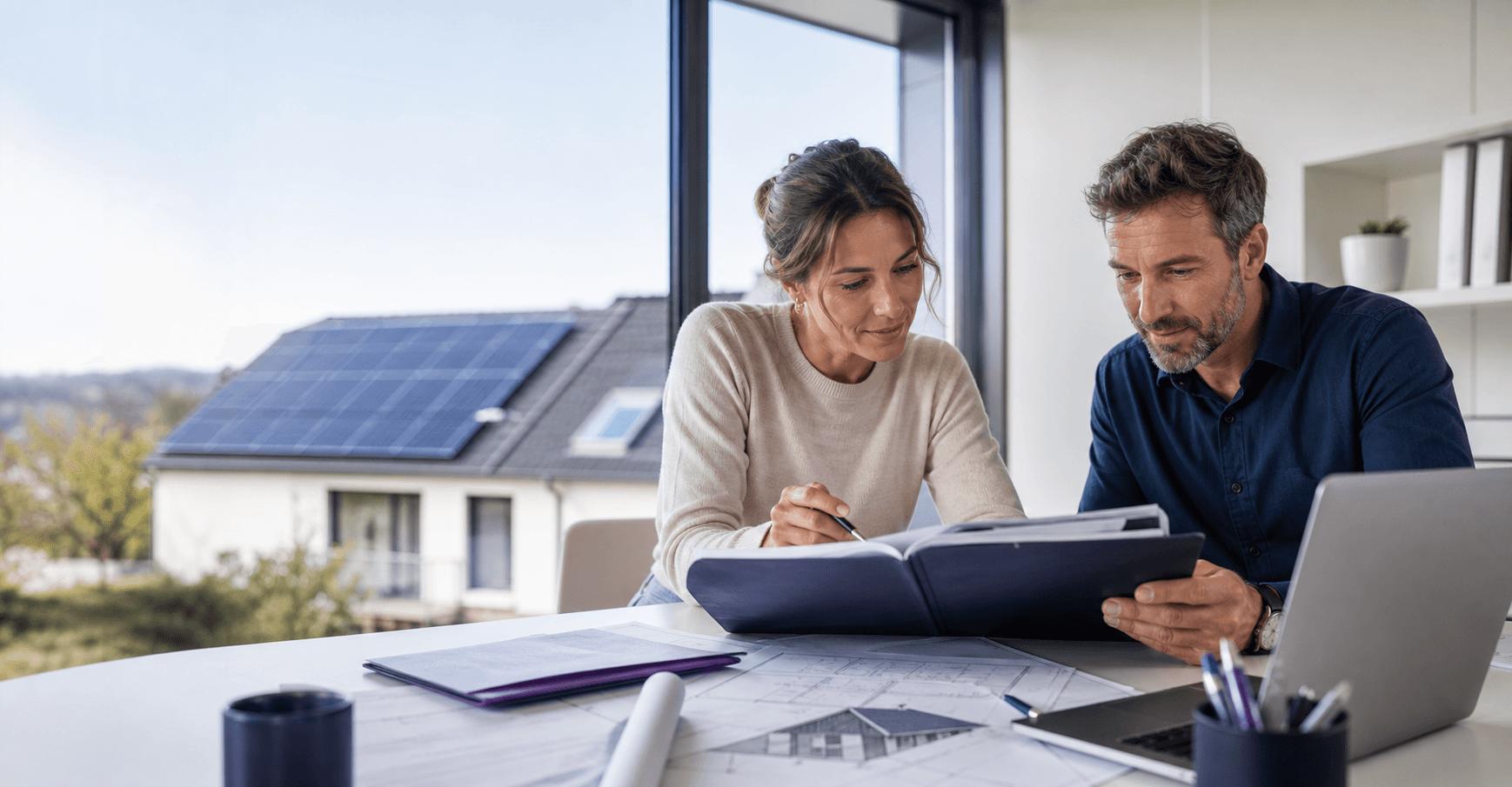 Deux experts Adelio étudient un dossier photovoltaïque